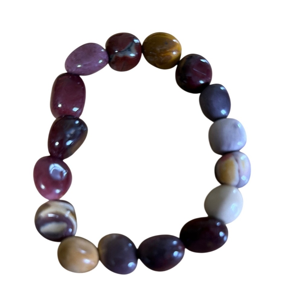 Mookaite Jasper‎ Natural Stone Stretch Bracelet Multi Color Tumbled Beads Earthy